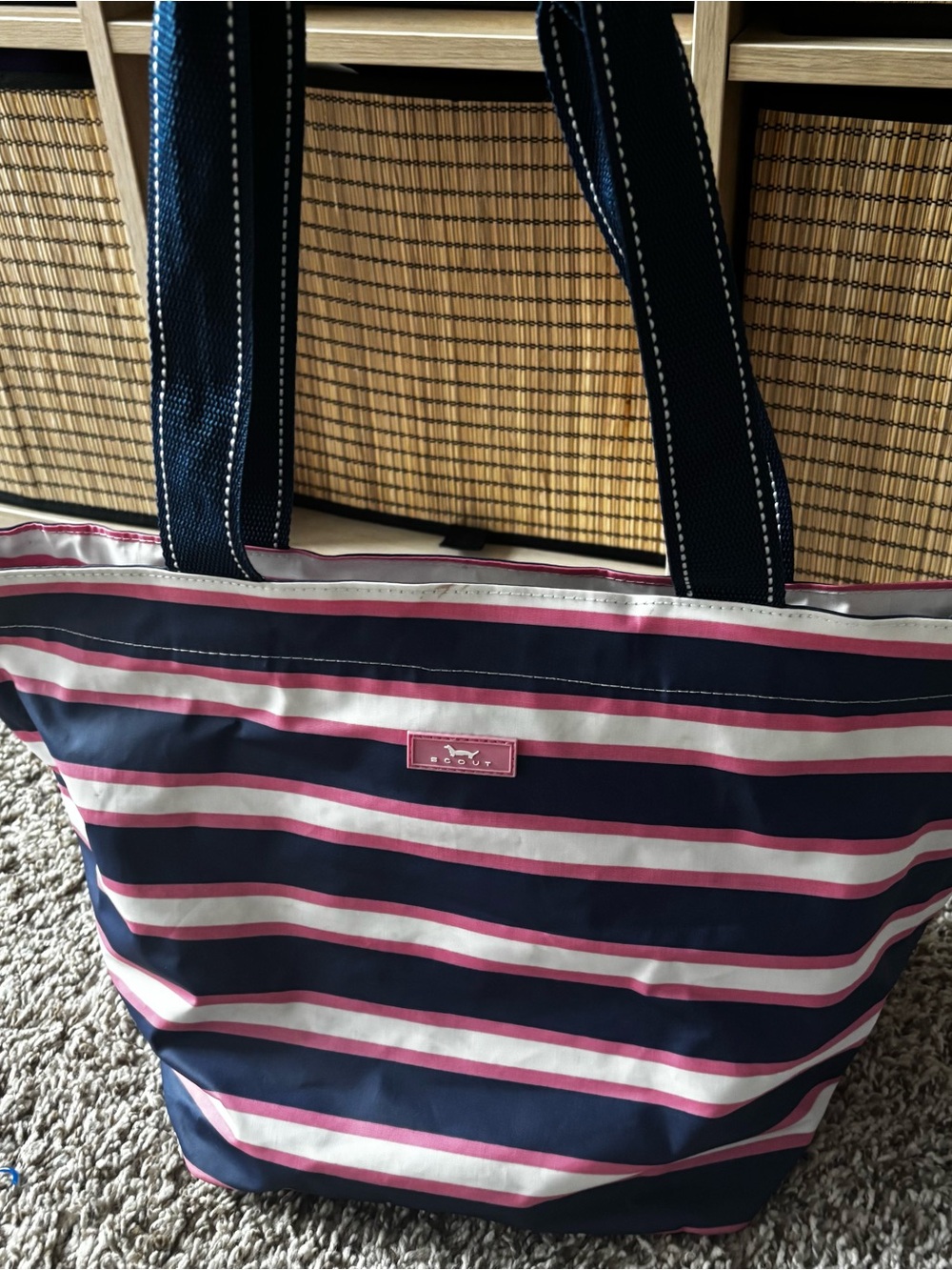 Scout Navy and Pink Striped Tote Bag desertcart logo medium great condition - Picture 11 of 11